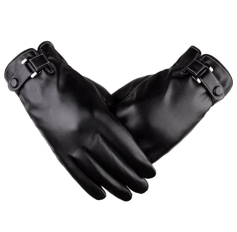 100 пара/лот новые брендовые зимние мужские перчатки из искусственной кожи с сенсорным экраном модные теплые черные коричневые перчатки для вождения - Цвет: Черный
