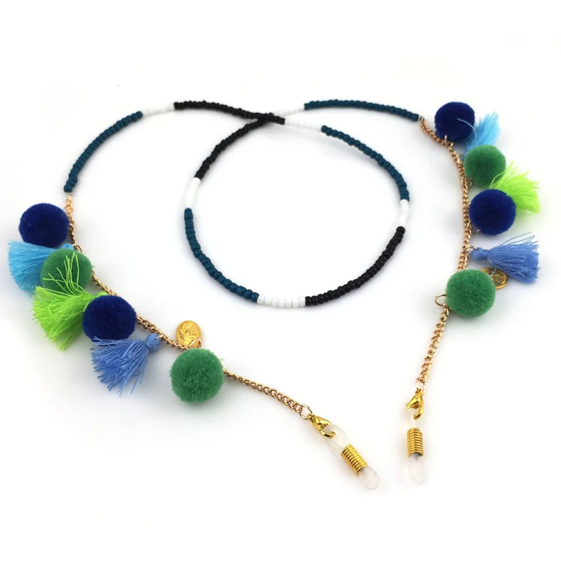 

Acrylic Beads Chain Plush Ball String Tassel Sunglasses Chains Necklace Reading Glasses Cord Holder Neck Strap Rope for Eyewear