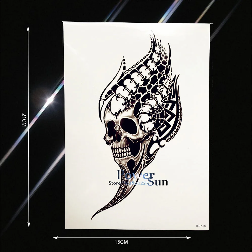 

Metal Skull Head Totem Temporary Tattoo Sticker For Women Men Arm Leg Tatoo Decal Waterproof Body Art Fake Tattoo Stickers PB158
