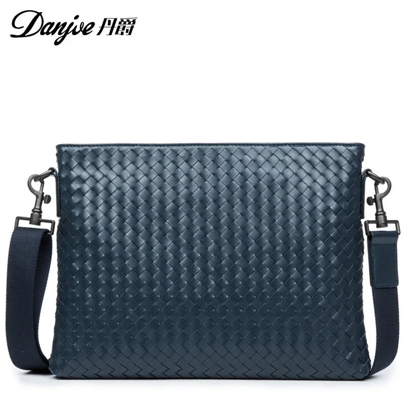 

DANJUE 2018 Genuine Leather Male Men Handbags Man Soft Fashion Briefcase Trendy Black Laptop Tote Weave Pattern Computer New Bag