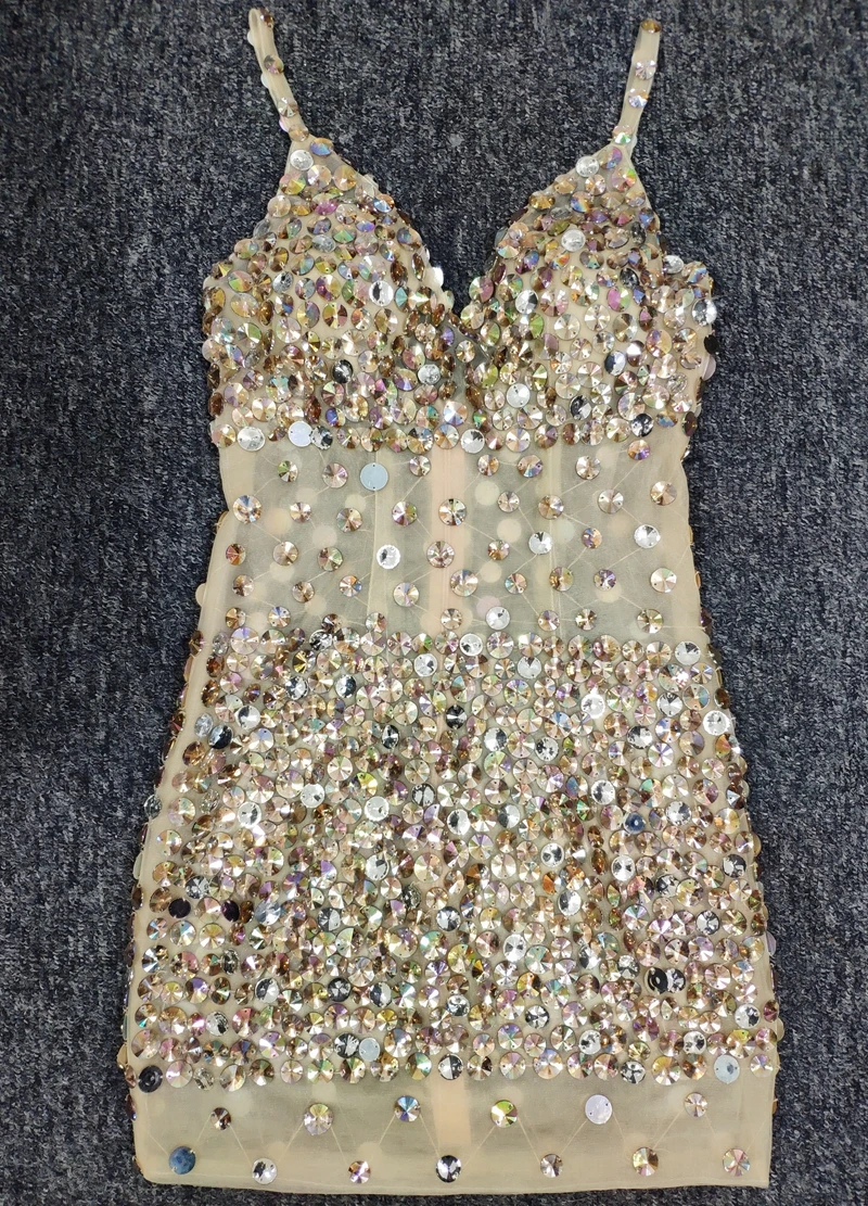 New Shining Rhinestone Banquet Sleeveless V Neck
