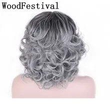 WoodFestival Синтетические Волосы Вьющиеся Серые Черные Парики Короткие Косплей Термостойкие Лучший!