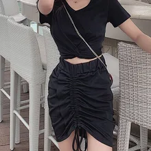 2019 skirts womens Summer Casual Drawstring Pleated Mini Tight Skirt Elastic High Waist Sexy faldas mujer moda 2019 drawstring waist pleated skirt