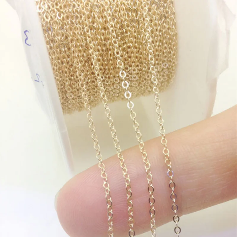 

Gold filled thin flat O type shape high grade brass tassel necklace Chains not fade for making jewelry accessories 1.3mm 1meter