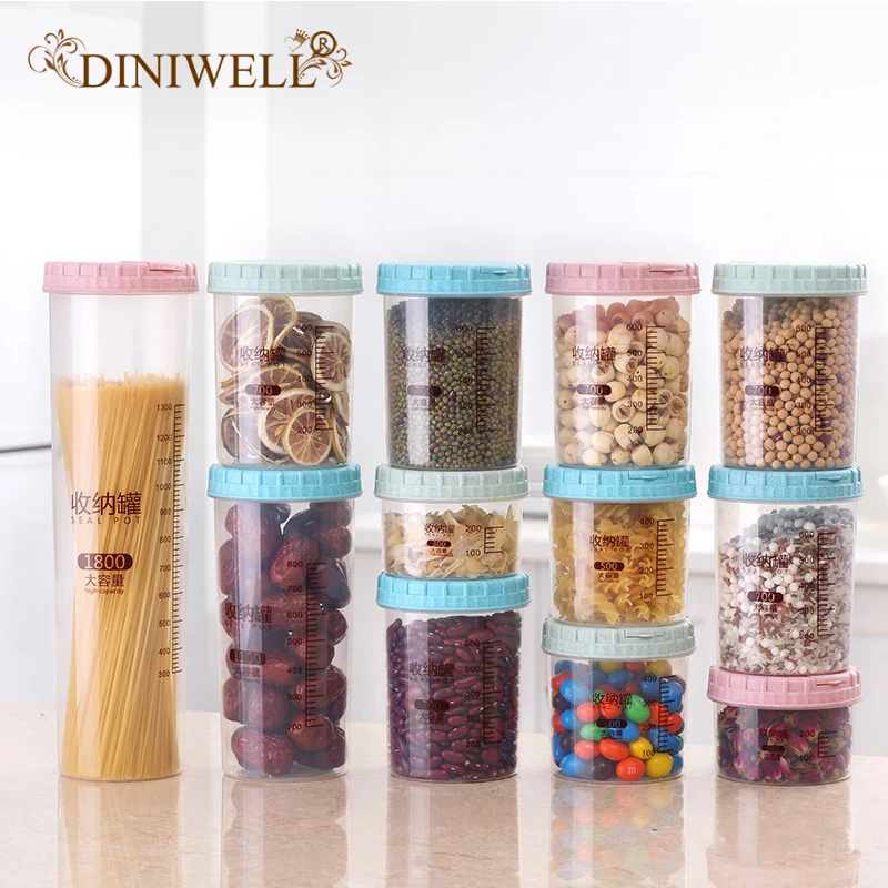 DINIWELL البلاستيك المطبخ الغذاء صندوق تخزين منظم هش الحبوب مختومة الحاويات السباغيتي الحلوى صامد للرطوبة حقيبة للتخزين