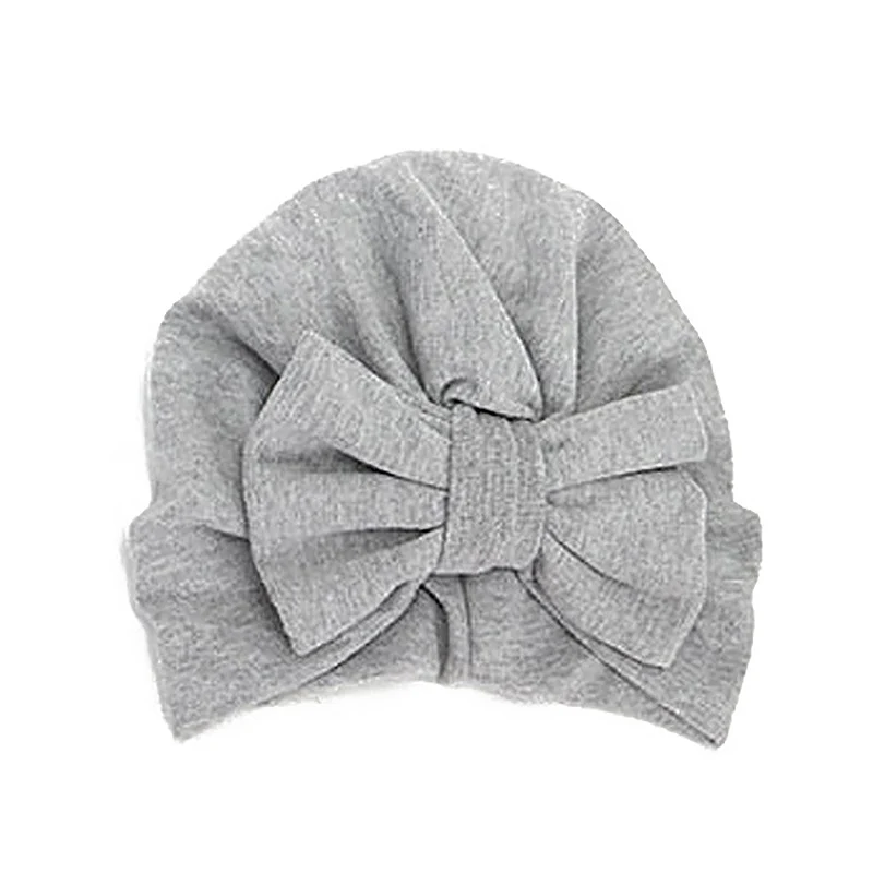 Милый большой бант для новорожденных; шляпка для девочки тюрбан зимние теплые плотные детские Шапки Кепки шапочка детская шапка для малышей Baby muts - Цвет: gray