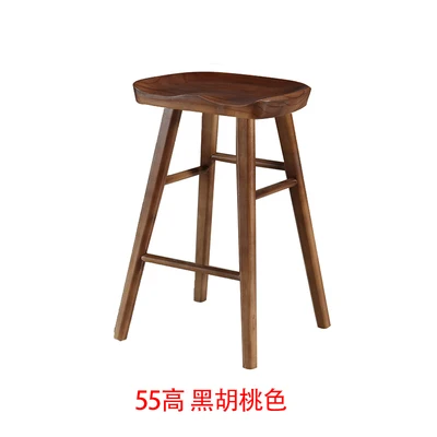 Скандинавский современный минималистичный барный стул из твердой древесины для дома креативный высокий барный стул - Цвет: black walnut H55cm