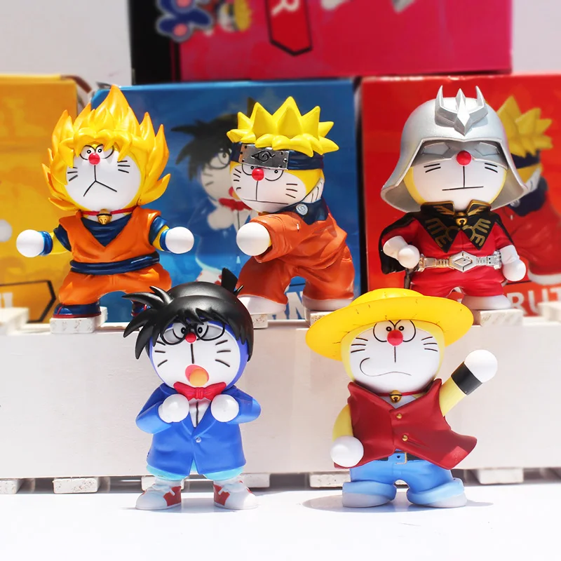

5Styles Anime Doraemon Cosplay 10cm Gundom Conan Luffy Naruto Goku Doraemon PVC Action Figure Model Toy Free Shipping