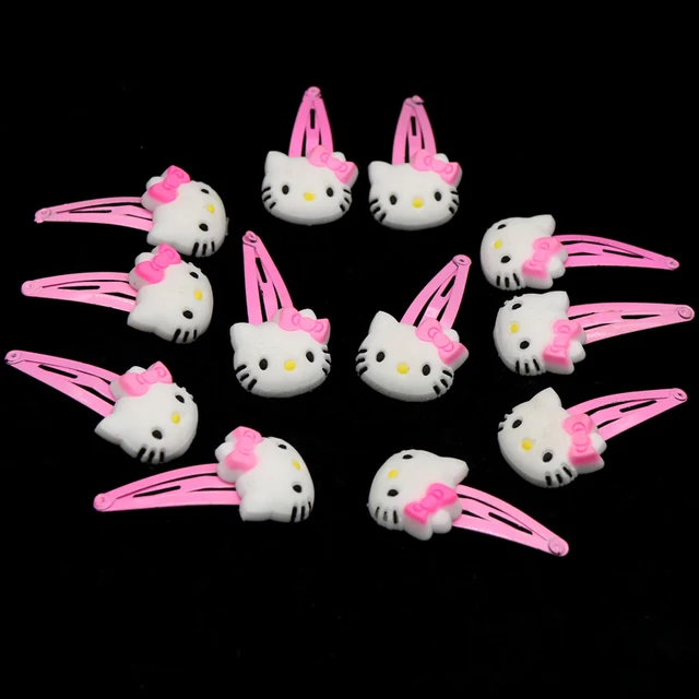 12pcs/lot Cute Hello Kitty Hair Clips Barrette Soft Plastic Snap
