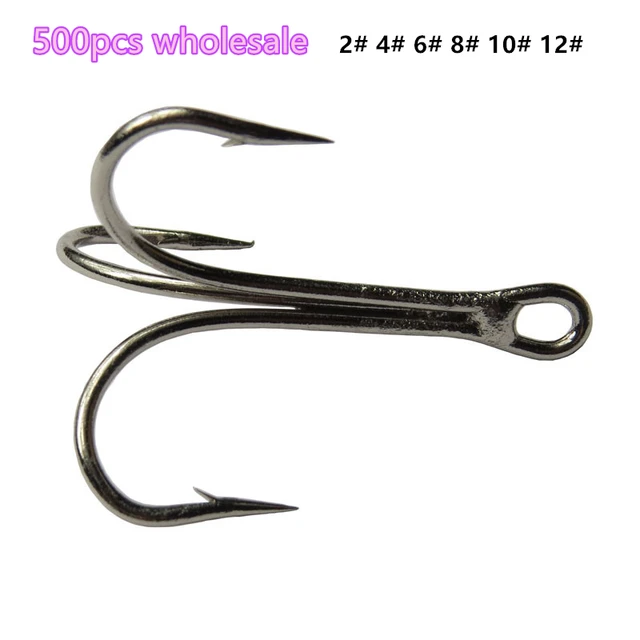 wholesale 500pcs/lot treble hook fishing hooks High Carbon Steel Sharpened  size 2# 4# 6# 8#