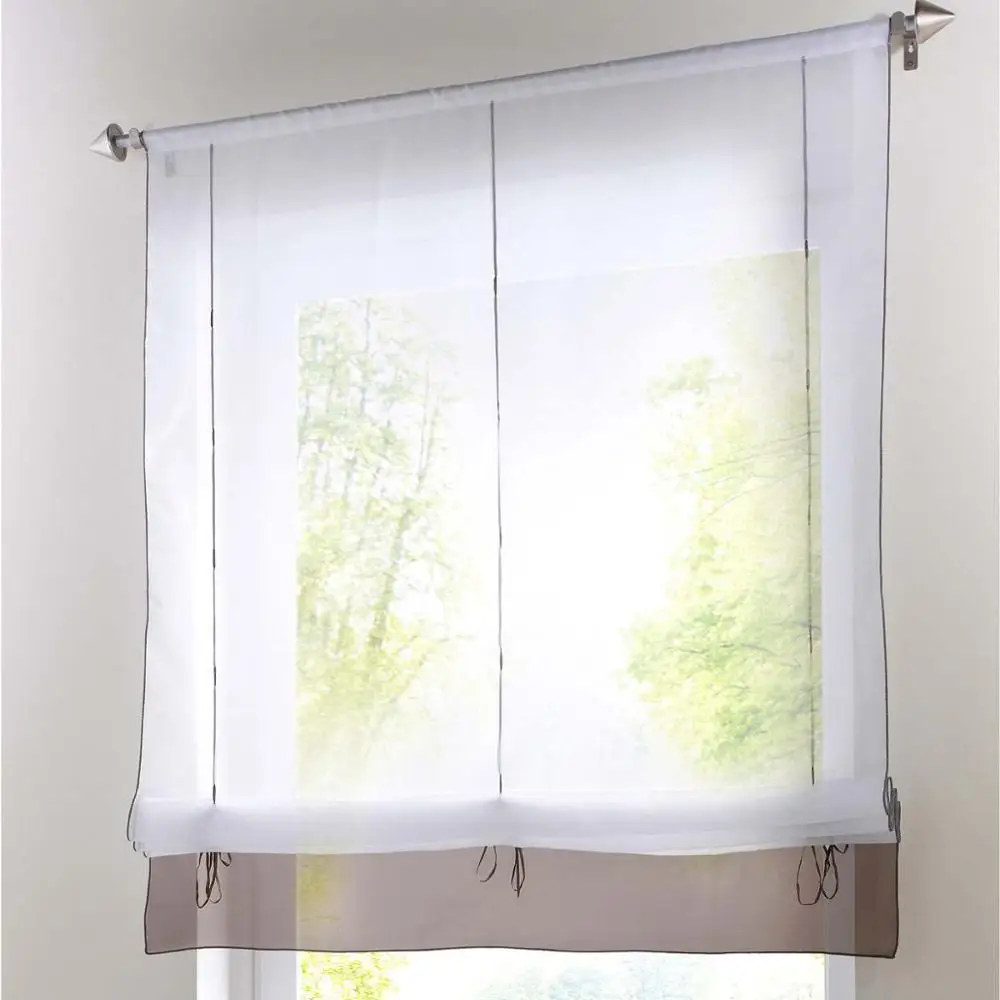 Пасторальная римская короткая прозрачная оконная штора кухонные занавески для гостиной спальни 3 цвета, 3 размера, 1 панель DL001C - Цвет: Style B brown