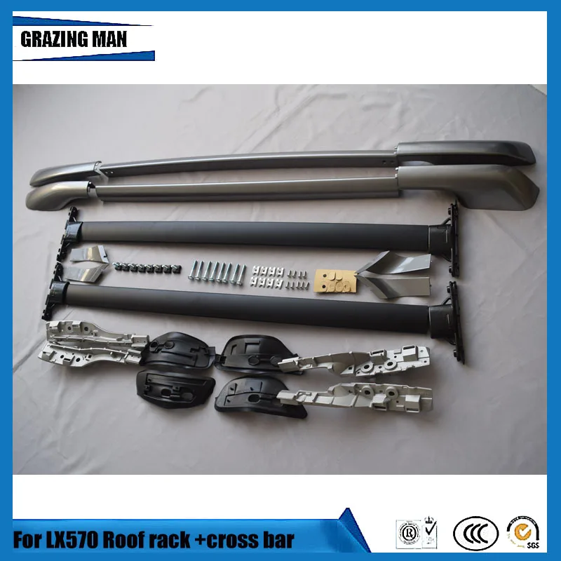 

High Quality 2PCS Car Aluminium Alloy Roof Rack Rail Cross Bar Side Bars Fit For LX570 2015 2016 2017 2018 Luggage Carrier