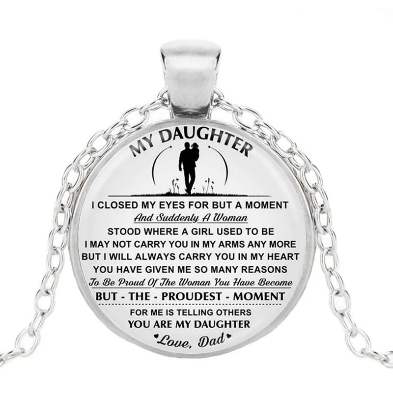 Для моей дочери ожерелье печать художественное стекло, кабошон кулон Подвески Любовь папа ожерелье с удлиненной цепью для девочек украшения ко Дню рожденья
