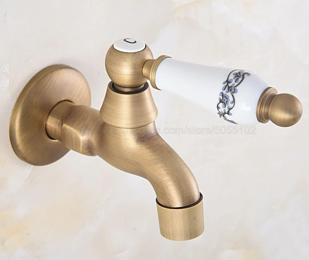 Vintage Antique Brass Faucet Bathroom Wall Mounted Single Cold Water Tape for Kitchen Sink Mop Pool Outdoor Garden Faucet zav319