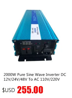 1000 Вт Чистая Синусоидальная волна инвертор, DC 12 V/24 V/48 V к AC 110 V/220 V, несеточный солнечный инвертор, преобразователь напряжения с зарядным устройством/UPS