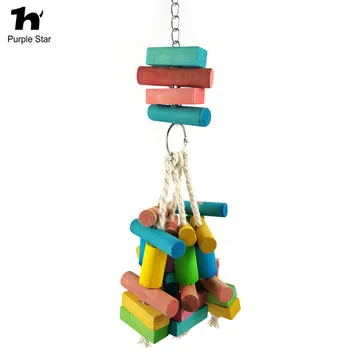 

Purple Star Large Parrot Pet Colorful Wood Chewing Blocks Parrot Cage Pendant Decor Macaw Cockatiels Play Climbing Standing Toys
