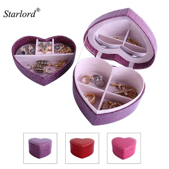 

Starlord Jewelry Box Display Storage Case Two-Layer Heart Shape Organizer With Mirror PU Leather Travel Case Storage Box OB101