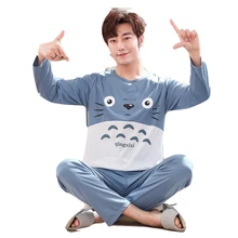 Летний пижамный комплект с героями мультфильмов, Мужская одежда, весенне-осенняя хлопковая одежда для сна с длинными рукавами, Повседневная Домашняя одежда, мужские пижамы размера плюс