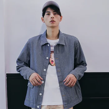 

High-end Denim Jacket Striped Jacket Tooling Retro Denim Jacket Men
