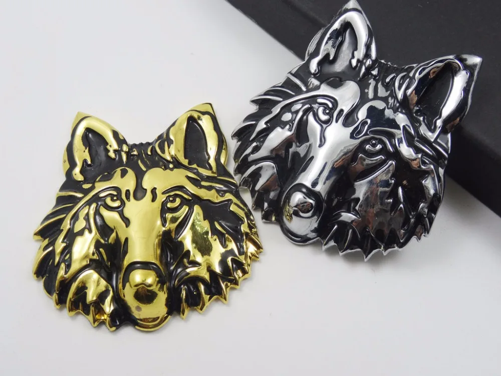 2pieces Metal Quality Car Emblem Badge With Wolf Head Logos Silver/gold Colors Universal For All