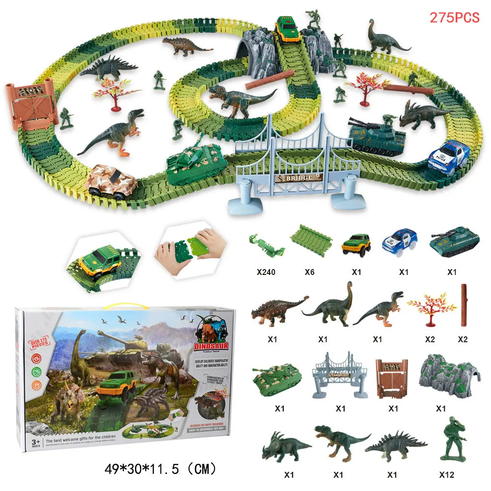 

Children Toys Gifts Flexible Racing Track Set Dinosaurs Military Vehicles Playset Car Assembly Flexible Glowing Tracks Vehicle