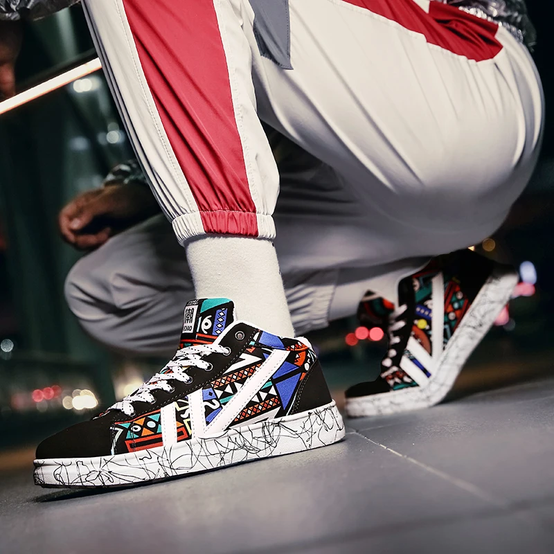 Для мужчин граффити хип хоп обувь для скейтбординга женщин с высоким берцем Street Стиль Молодежная Спортивная обувь Уличная обувь для мужчин
