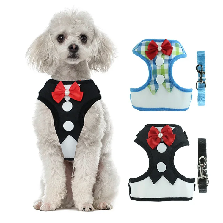 2019 New Pet Dog Harness Leash Set Clothes Vest for Small Medium Dogs Bow Tie Dress Plaid Puppy Chest Strap Products | Дом и сад