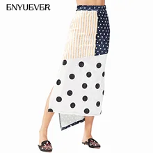 Enyuever юбка с высокой талией Осень зима Сплит Повседневная полосатая горошек Высокая Низкая стандартная юбка женские вечерние винтажная одежда