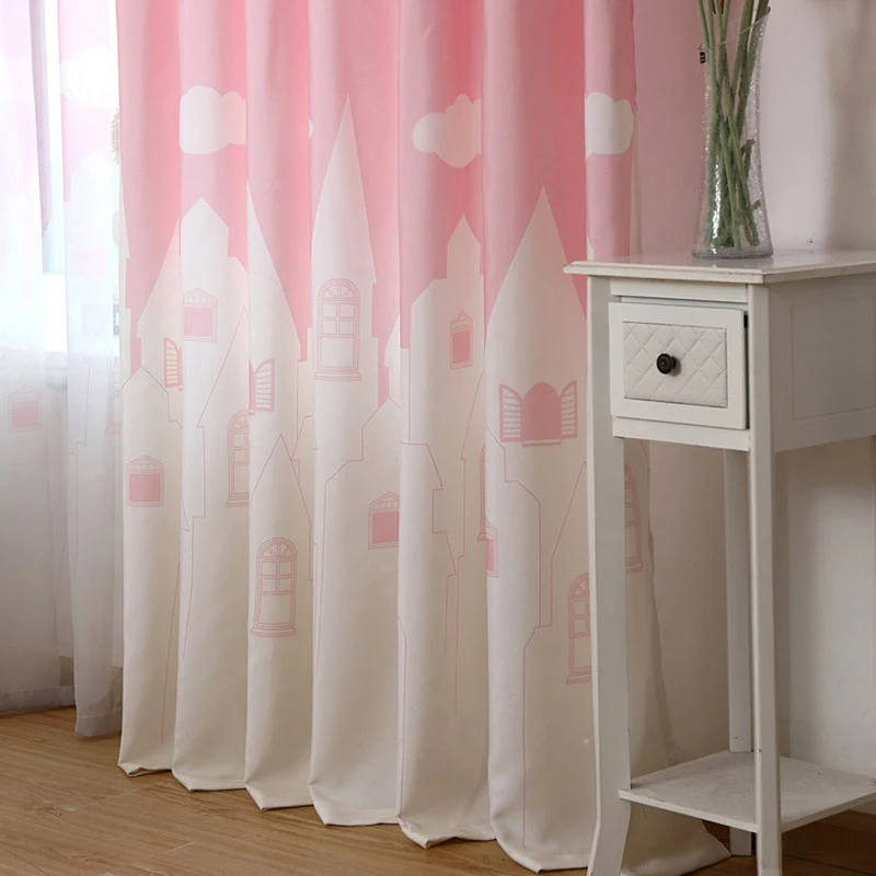 Pink Cloth Прекрасный мультфильм замок облако узор законченные затемненные шторы для детей гостиная спальня панельные шторы wp126#30 - Цвет: Pink Cloth