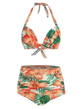 

Wipalo Bikini Swimwear Women Swimsuit High Waist Bikini Set 2019 Floral Print Knotted Halter Bikini Swimsuit Femme Beachwear