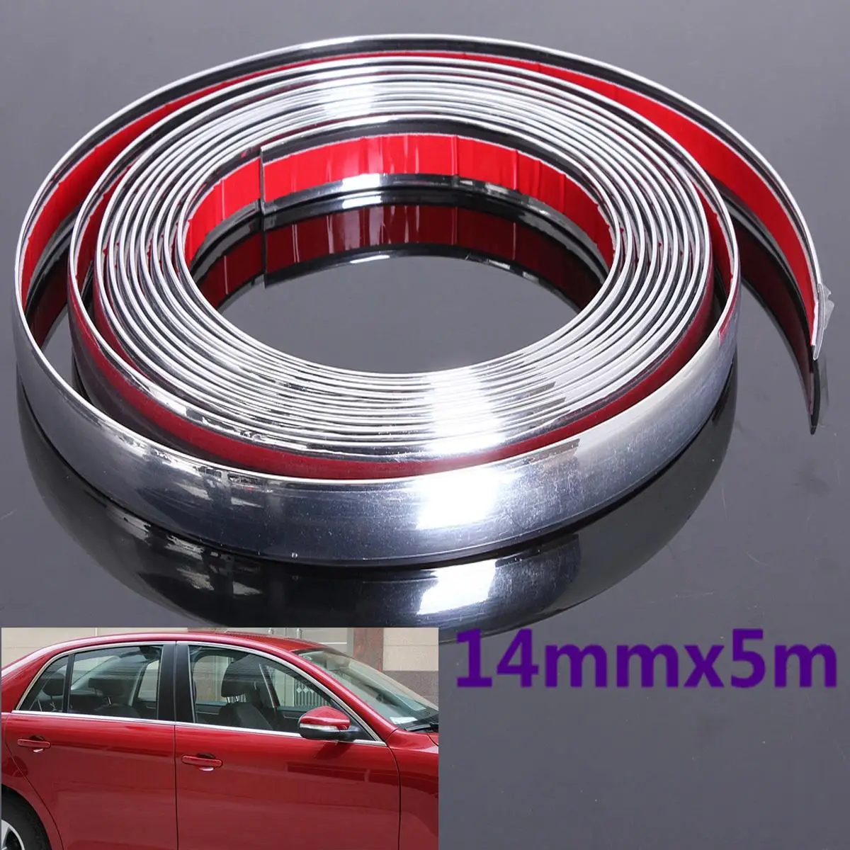 14mm Profi Chrom Streifen Aufkleber Silber Strip Auto Grill Extern Zierleiste 5M