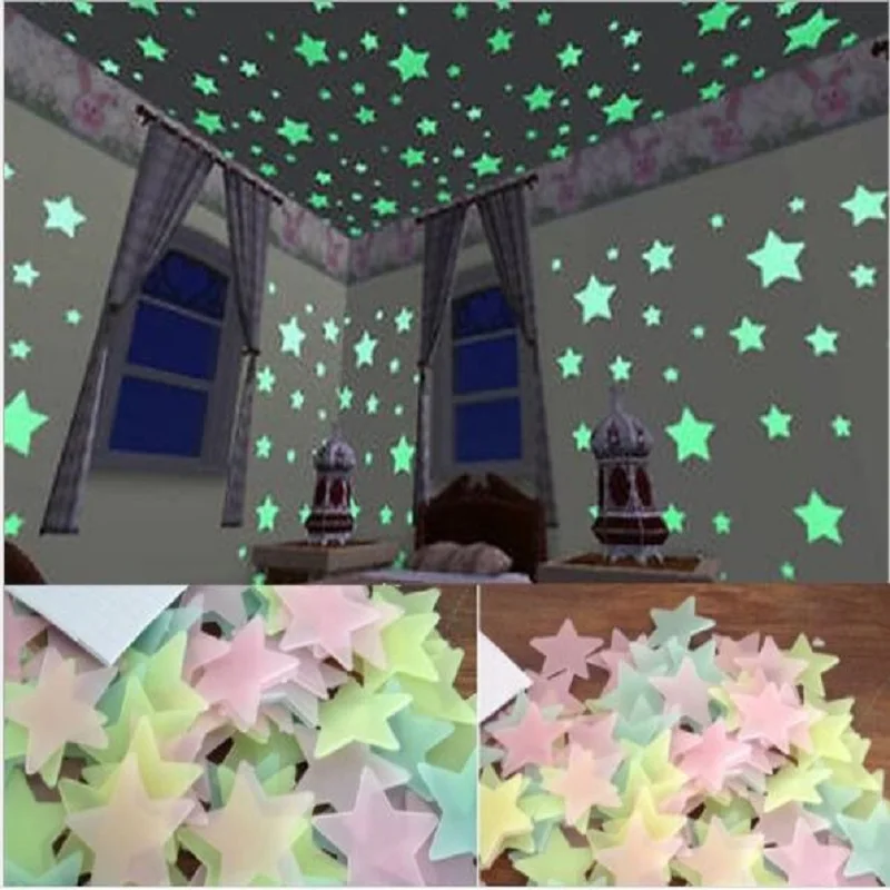 

Luminous Wall Stickers for Kids Rooms Diy Decoration Fluorescent Glow in the Dark Home Decor Decals, Dia3cm Stars 100PCS/BAG