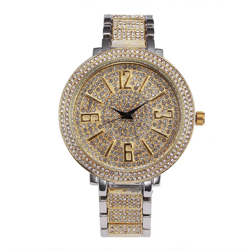 Хип-хоп золотые часы для женщин мужчин Micro Pave CZ Дата кварцевые наручные часы звено цепи браслет Шарм ювелирные изделия Прямая поставка - Окраска металла: two tone