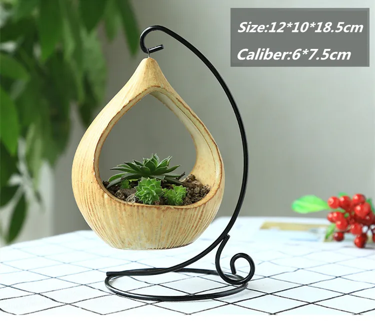 Flone European Artificial Succulents Plant Pots Micro Landscape Geometric Lron Blue Hanging Basket Flower Vase Home Decoration (2)