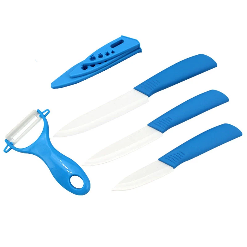 Набор керамических ножей из четырех частей " 4" " дюймов+ Овощечистка+ крышки, кухонные ножи с зеленой ручкой, керамические ножи для очистки овощей - Цвет: Blue ceramic knife