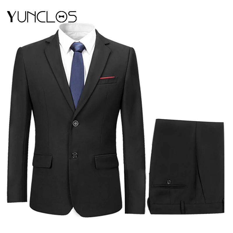 

YUNCLOS 2 Pieces Men Suits Single Breasted Solid Color Business Suits Wedding Party Dress Casual Slim Men Suit Tuexdos