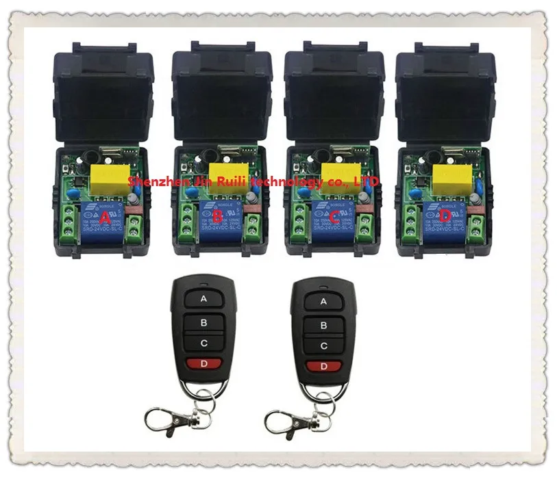 

New AC220V 1CH Radio Controller RF Wireless Relay Remote Control Switch (2) Transmitter + (4) Receiver --JRL220V-11