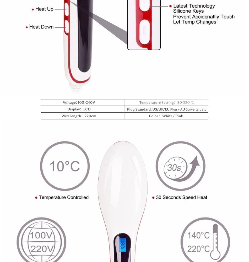 ЖК-дисплей расческа щетки для волос выпрямитель для волос, Утюг Профессиональный быстрый нагрев электрическая расческа для выпрямления волос, кисть, устройства для стилизации выпрямитель для волос