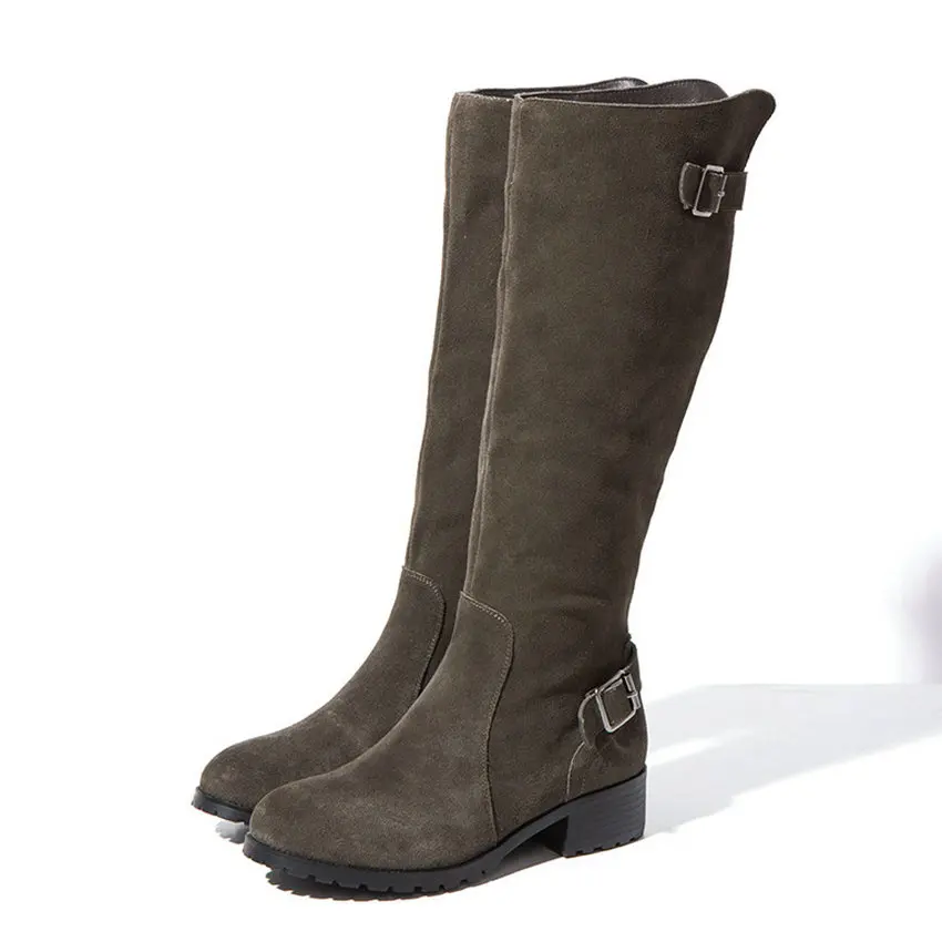 QUTAA 2019 Women Mid Calf Boots Square Heel Srcub Winter Shoes Platform Round Toe Fashion Women Motorcycle Boots Big Size 34-40 Women's Shoes