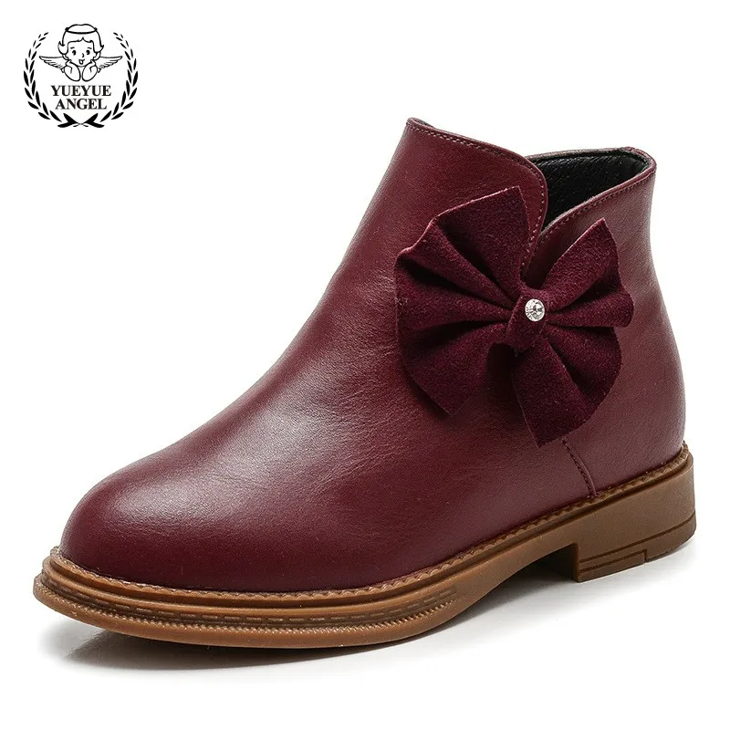 

2018 Winter Shoes Original Leather Bow Princess Shoes Baby Girl Red Boots Girls Winter Boots Ankle Autumn Boots For Girls 3.5-9T