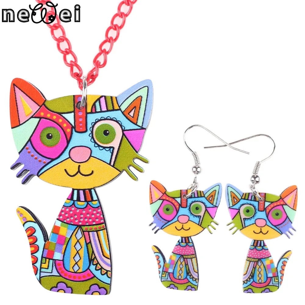 

Newei Brand Jewelry Set Cat Pendant Drop Long Earrings New Statement Fashion Jewelry Sets For Women Charm Collar Accessories