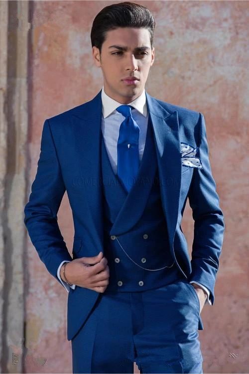 

New Arrival One Button Groomsmen Peak Lapel Groom Tuxedos Men Suits Wedding/Prom Best Man Blazer ( Jacket+Pants+Vest+Tie)A114