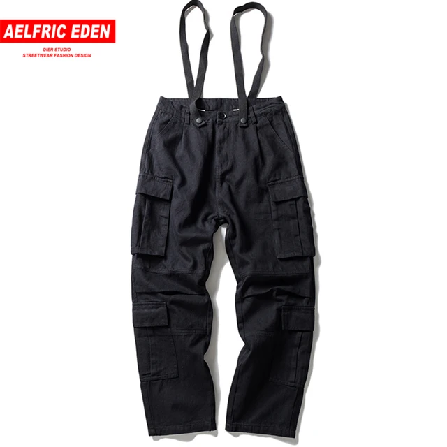 US $30.79 Aelfric Eden Men Overalls Multi Pockets Cargo Suspenders Loose Casual Pants Skateboard Sportswear H