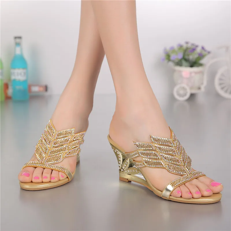 2017 Summer New Diamond Slope With High Heeled Wedges Online Shoes Sandals Size 11 Womens Golden 