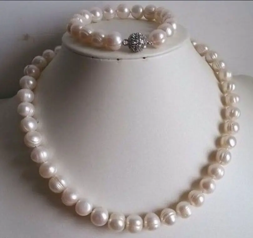 

FREE SHIPPING9-10mm white baroque freshwater cultured pearl necklace bracelet set LL001 (A0423)