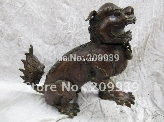 

classical bronze sculpture carvings fu foo dog lion burn incense censer statue AB00040 (A0314)