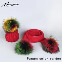 Женская и детская Шапка-бини, повседневные разноцветные шапки с помпонами, шапки с помпоном из меха лисы и енота для девочек, женские зимние теплые вязаные шапки Skullies