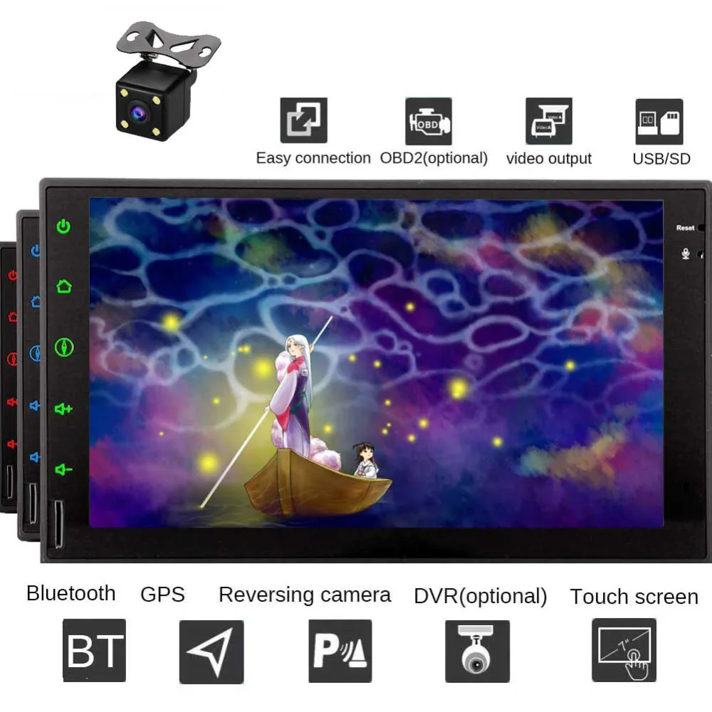 

7'' Double Din Head Unit Android 7.1 GPS Navigation Car Stereo Auto Radio Audio 1080P Video Player Quad Core Built in Wifi Blue