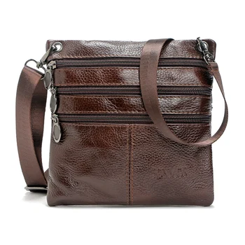 

Genuine Cow Leather Men Casual Messenger Bag Zipper Design Solid Crossbody Bags Mens Brown Small Shoulder Bag for Man
