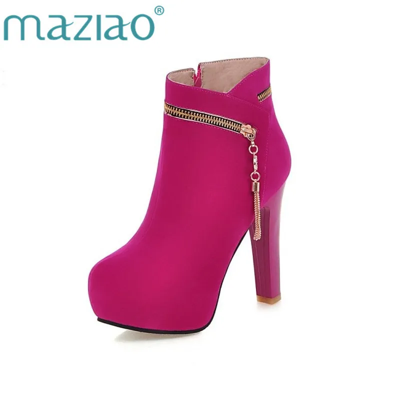 

MAZIAO Women Ankle Boots High Heel Platfoms Winter Botas Chain Sexy Warm Fur Ladies Boot Heels Footwear Shoes EUR Size 34-43